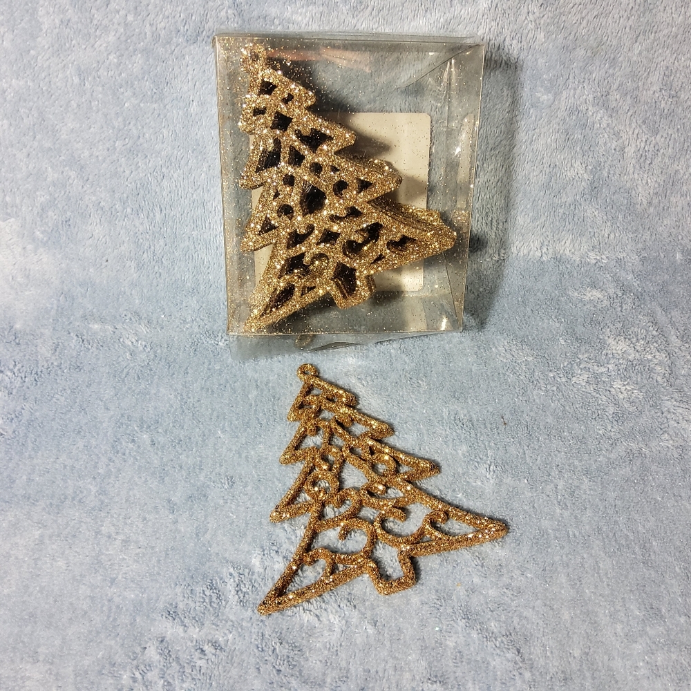 New Christmas Tree Ornaments Gold Sparkle Glitter Small 3.75" At Home 12 Pieces
